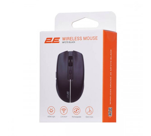 2E MF270 Silent Rechargeable Wireless Black Mouse