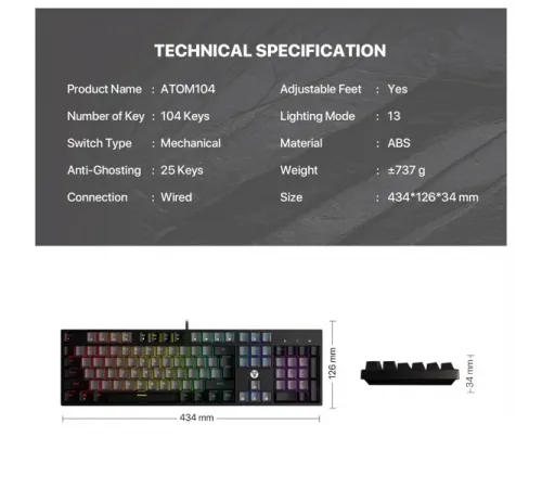 Fantech Atom104 MK886 V2 Black Mechanical Gaming Keyboard