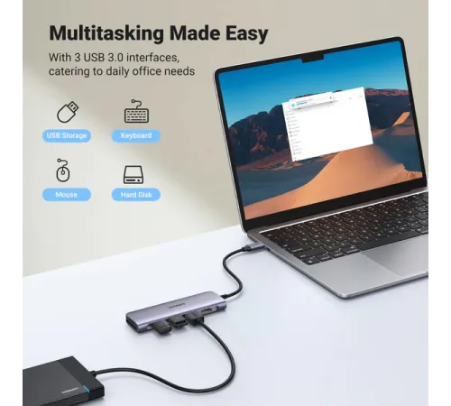 Görüntü ötürücü Ugreen 6 in 1 USB C Hub