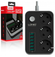 LDNIO 2500W, 6 USB, 10A, Qara/Ağ SE3631
