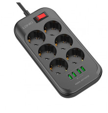 Power extension cord Ldnio SE6403 2500W, 2m EU Plug, 4 USB, 6 Sockets. 3.4A