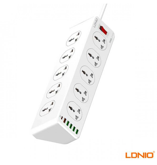 Ldnio SC10610 30W 6-Port USB Charger Power Extension With 10Outlets  5 USB 1 PD USB-C